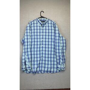 Nautica Shirt Mens 2XL Blue Green Plaid Button Down Long‎ Sleeve Collared Cotton